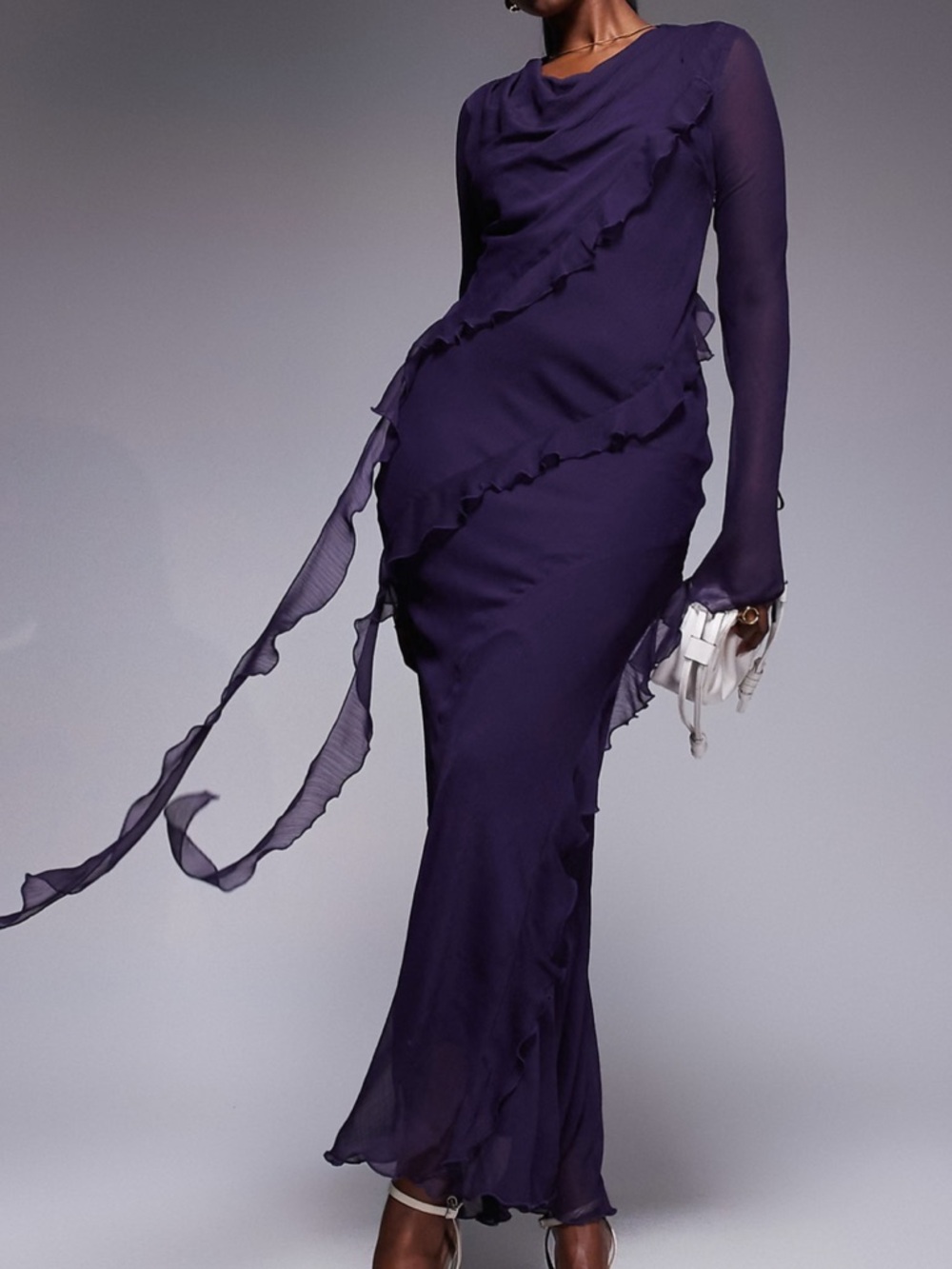 Daska chiffon maxi dress with frill details in purple - size US 8-10